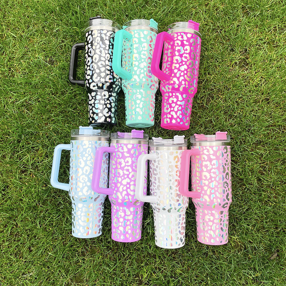 Large capacity shimmer glitter coffee mugs stainless steel double walled blank sublimation 40oz tumbler with Handle and straw