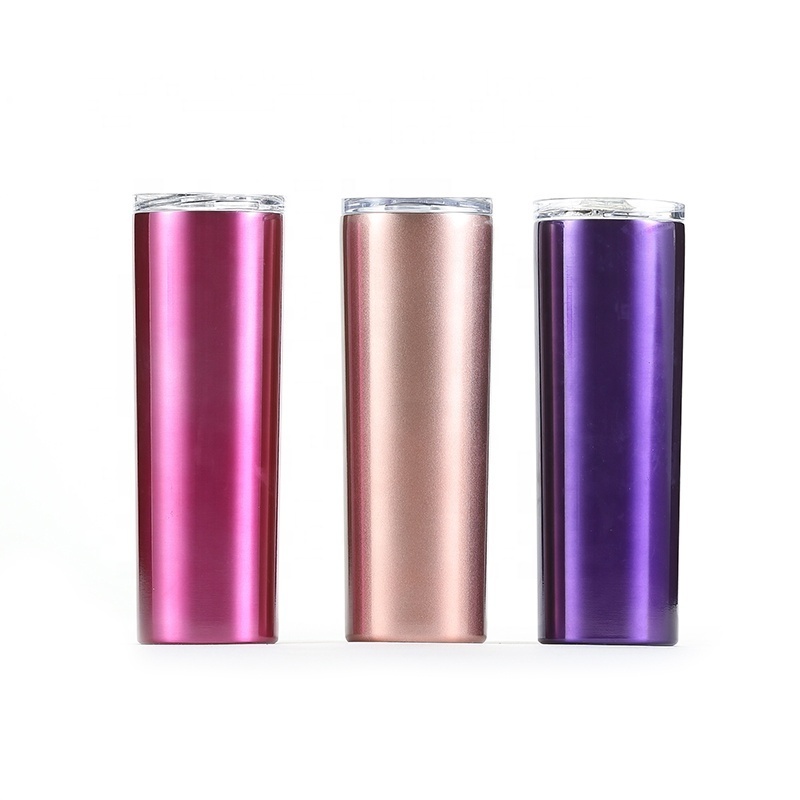 stainless steel 20 oz skinny tumblers 600ml double wall insulated straight water cups wine tumbler with lids and straws