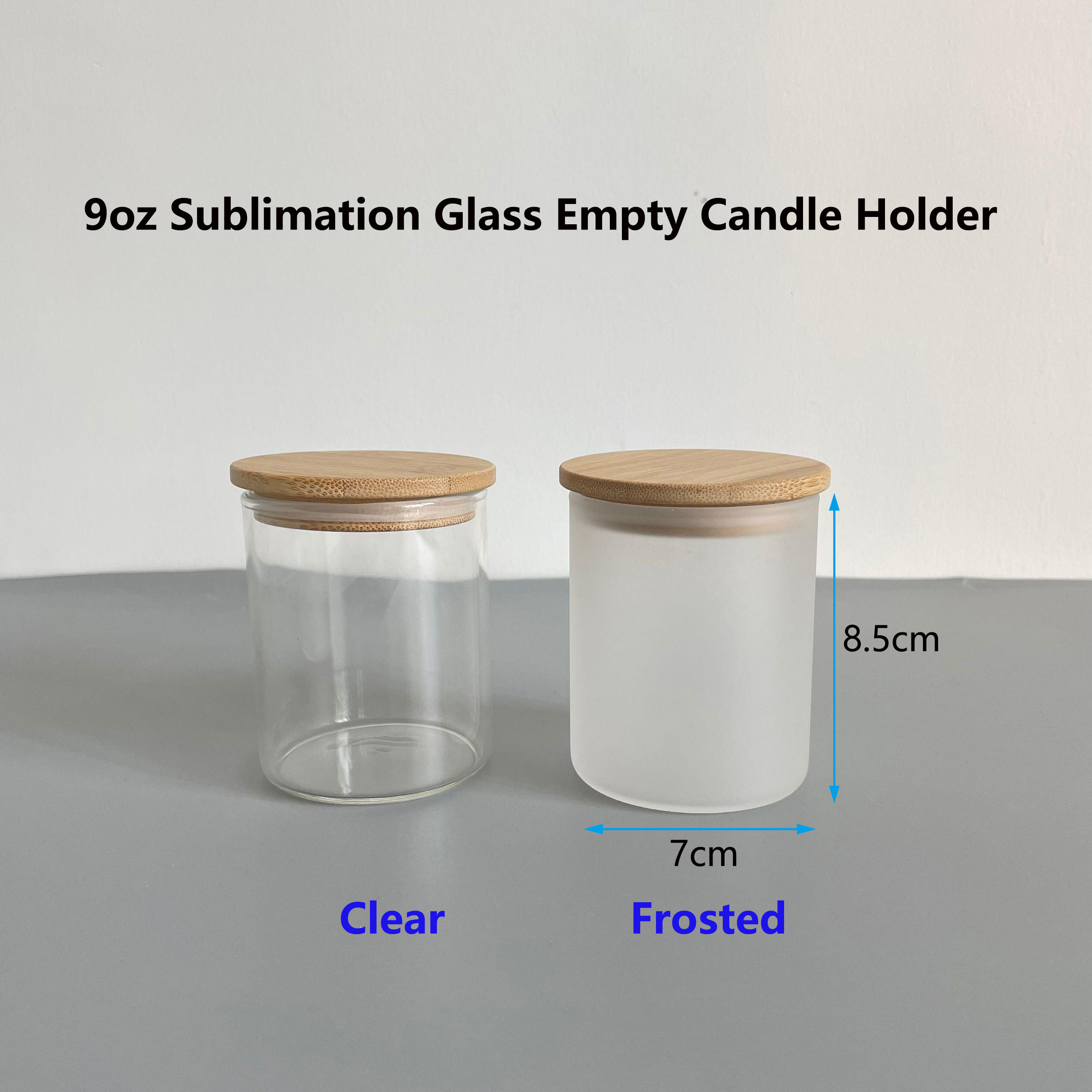 blank sublimation 9oz 270ml candle holder Container glass jar clear frosted with bamboo lid for White Sublimation Transfer