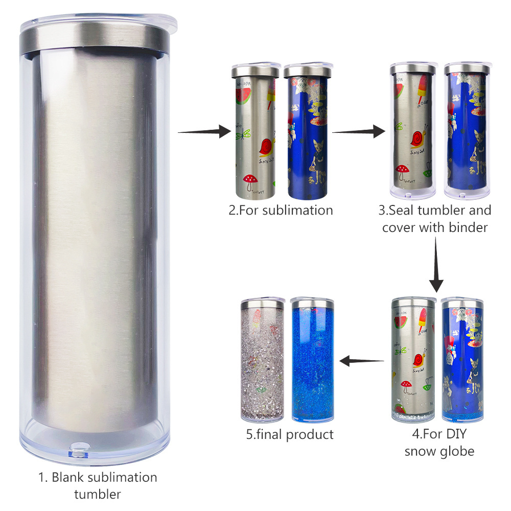 USA warehouse 20oz White sublimation blanks snow globe 304 stainless steel straight storyboard Tumbler for For hot printing