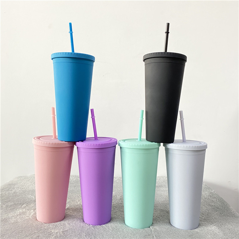 BPA Free Reusable Drinking Cup Matte Plastic Bulk Tumblers With Lids And Straws For Vinyl Diy Gifts 22oz Pastel Matte Colored