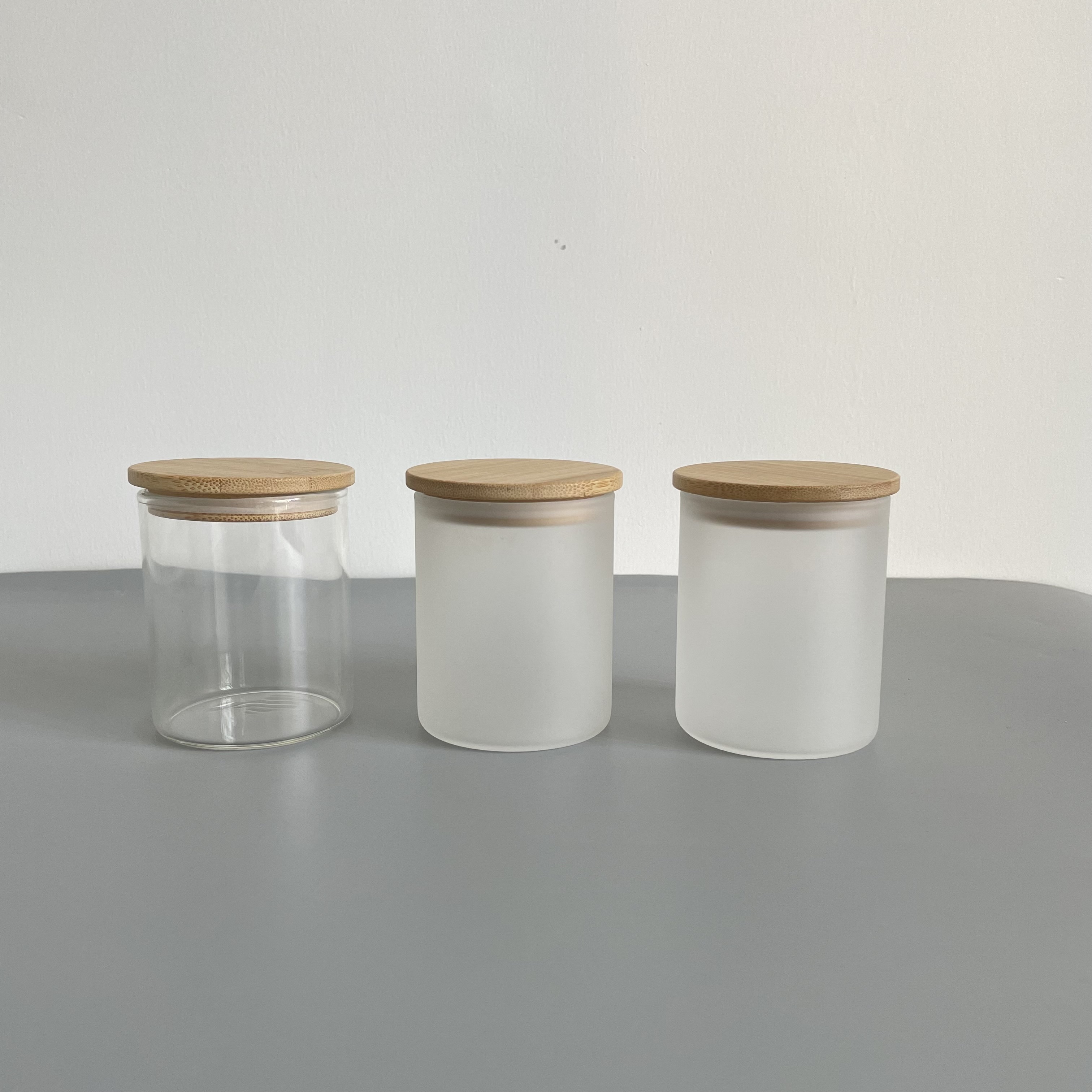 blank sublimation 9oz 270ml candle holder Container glass jar clear frosted with bamboo lid for White Sublimation Transfer