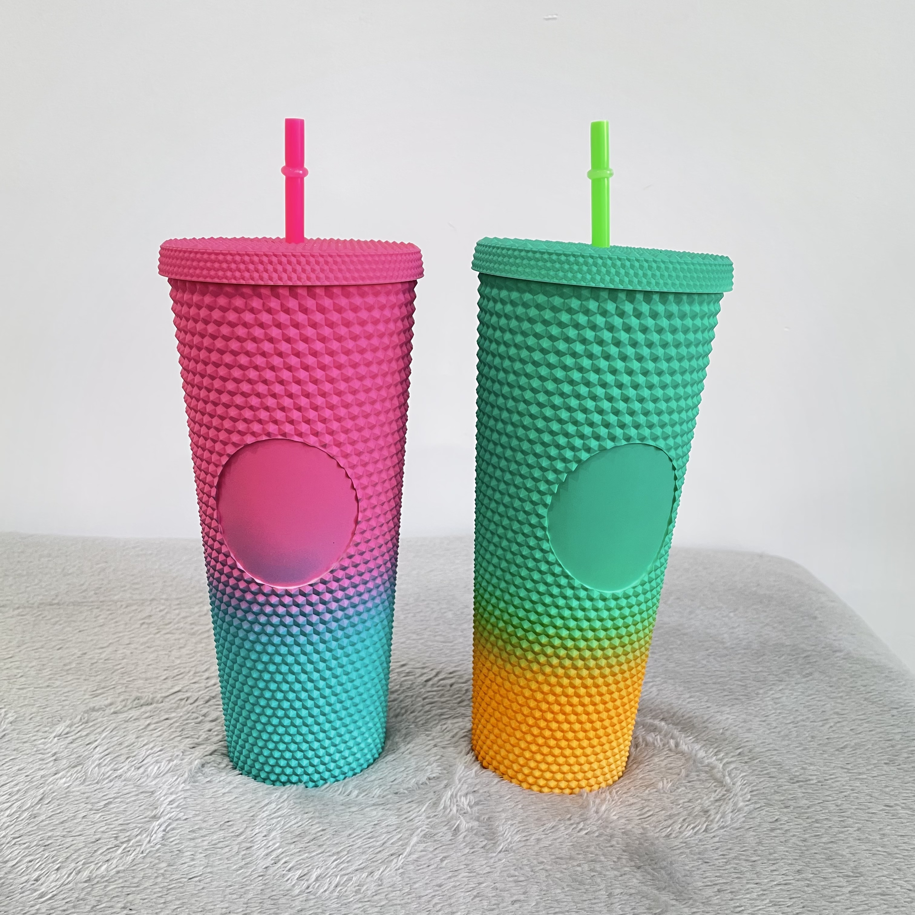 Factory price reusable 16oz 24oz double wall Crystal plastic Acrylic bling glitter matte Rainbow tumbler cup With Leak Proof Lid