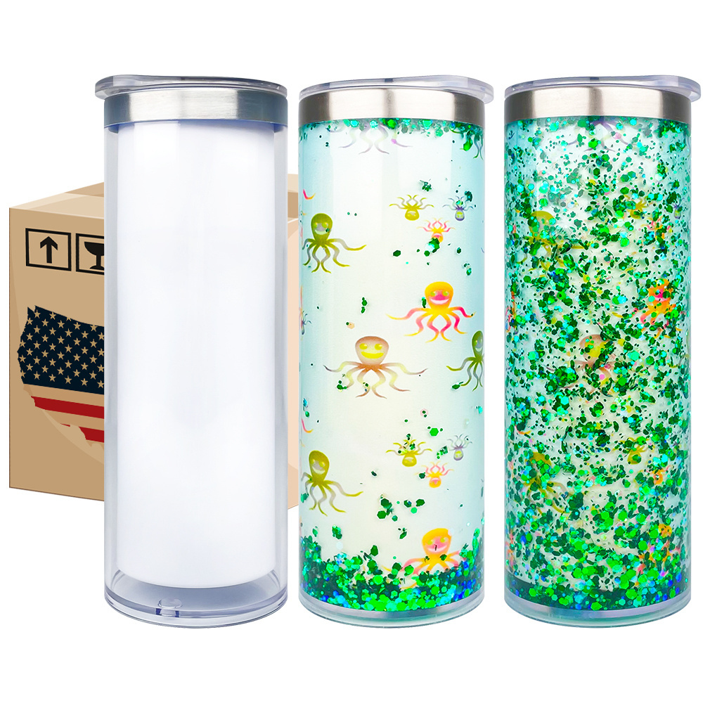 USA warehouse 20oz White sublimation blanks snow globe 304 stainless steel straight storyboard Tumbler for For hot printing