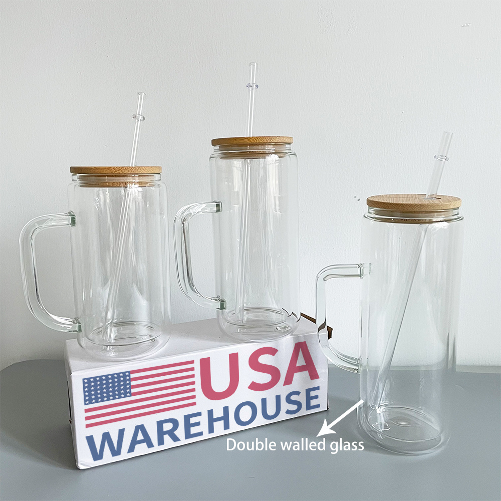 New craft USA warehouse 12oz 16oz 20oz Soda Pop Can Shaped Beer Cups double wall snow globe glass mug with handle For gittler