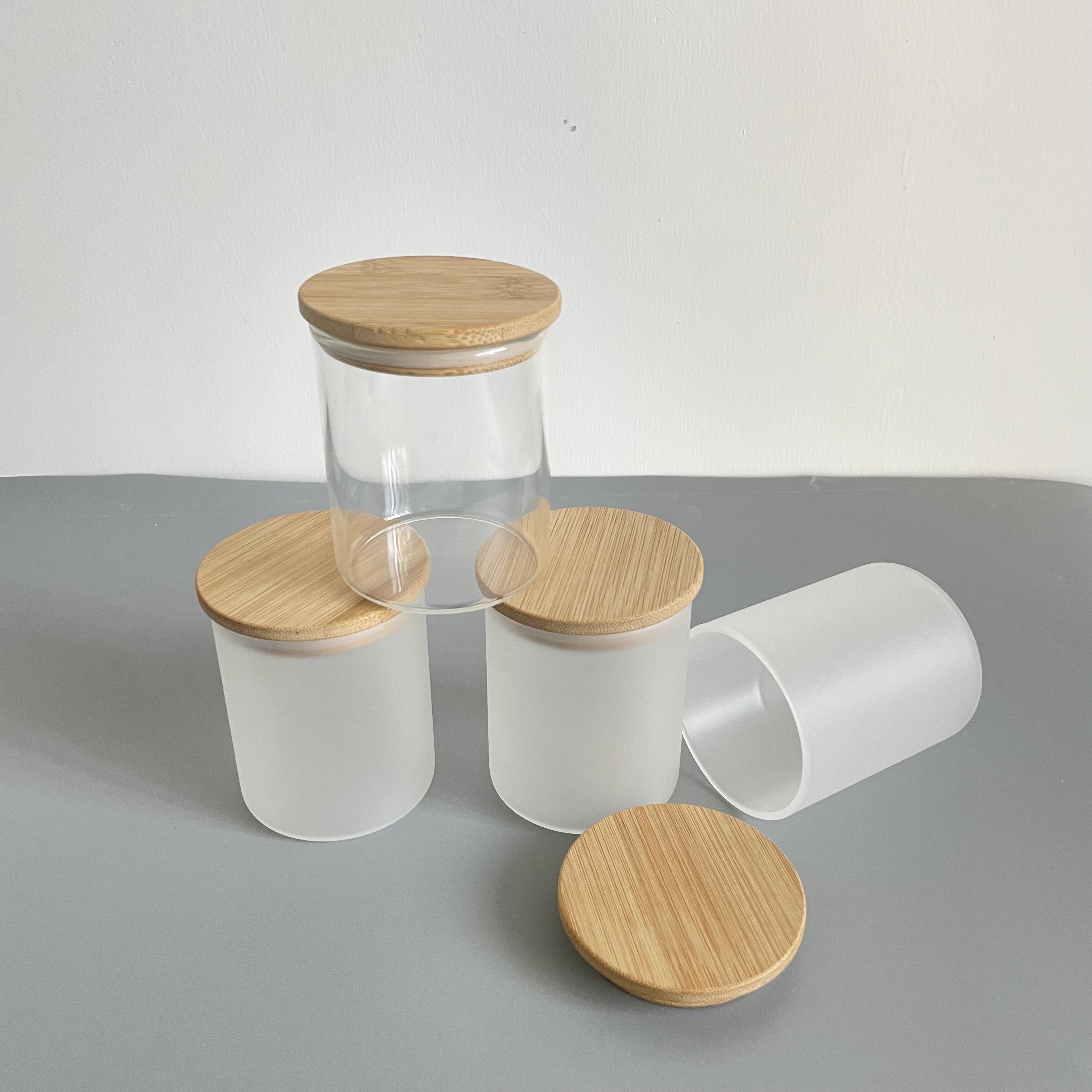 blank sublimation 9oz 270ml candle holder Container glass jar clear frosted with bamboo lid for White Sublimation Transfer