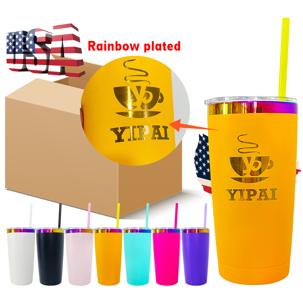 custom laser engraved 20oz tumbler vacuum insulated colorful holographic rainbow plated 20oz tumbler mugs cups