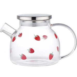 2024 new style Strawberry cartoon kettle  filter glass pitcher milk pitcher glass small glass kettle