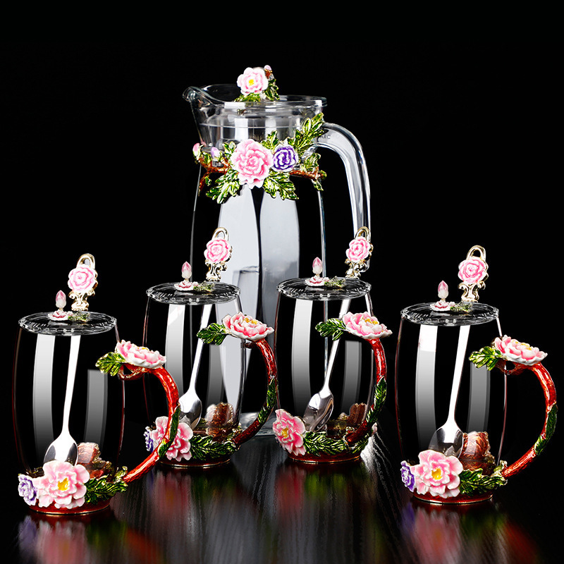 Creative Enamel coloured water cup crystal gift coffee jug juice jug tea jug set