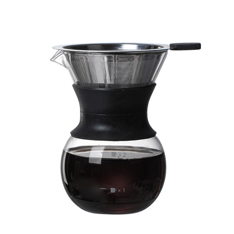 free sample 1 Set Pour Over Coffee Dripper Maker Glass teapot Coffee Brewer with Stainless Steel Filter Hand