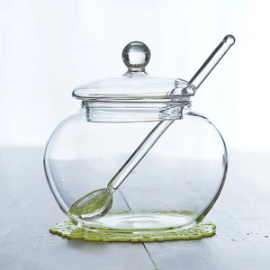 High borosilicate glass with lid household storage kitchen storage with spoon condiment jar