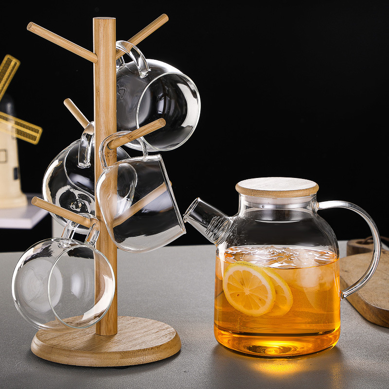 900ml Kettle transparent glass teapot flower teapot spring filter glass bamboo lid pot thickened teapot