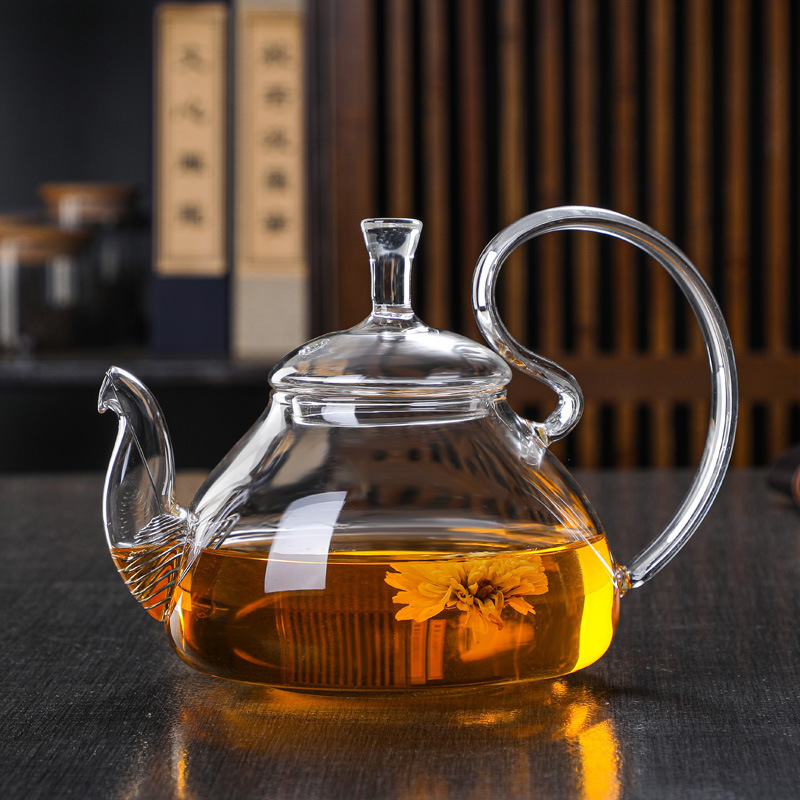 Home high borosilicate glass flower teapot high handle with filter teapot can be heated by electric ceramic oven