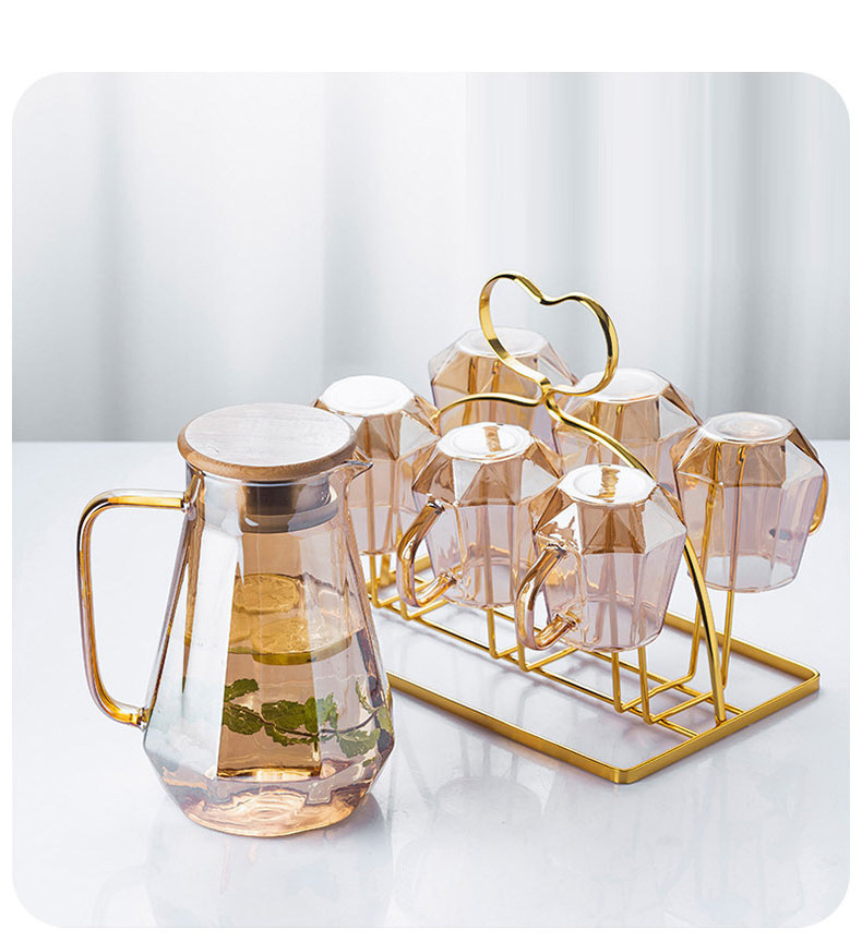 wholesale factory  high borosilicate Clear Diamond  glass tea set glass teapot kettle Drink Set Water Jug