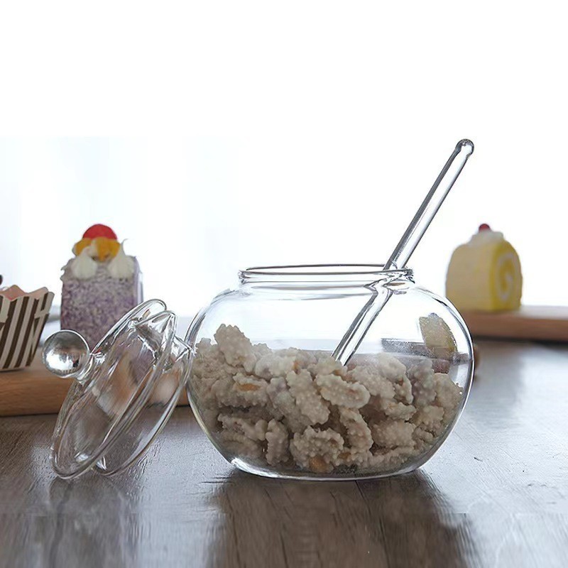 High borosilicate glass with lid household storage kitchen storage with spoon condiment jar