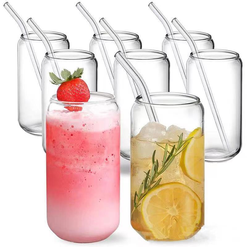 Glass 12 oz 16 oz Soda Pop Clear Can Shaped Transparent Cup Clear Glass Tumblers With Leak Proof Bamboo Lid And glass Straw