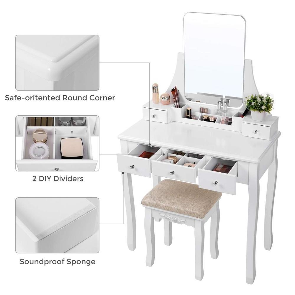 Big White Wooden 5 drawer with mirror bedroom furniture dresser