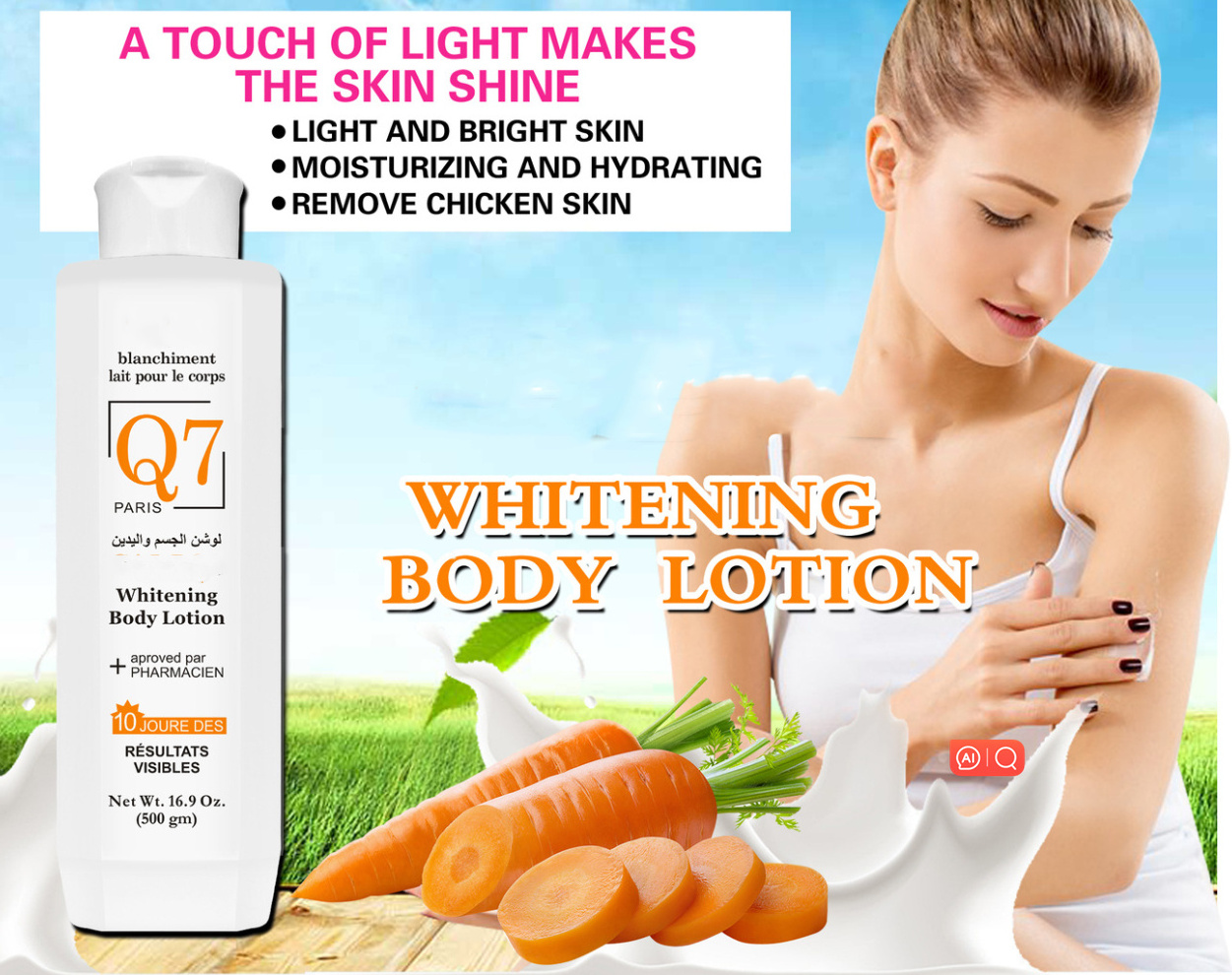 OEM Wholesale Q7 Body Lotion 500ml Whitening Body Lotion, Removal of Chicken Skin, Moisturizing and Hydrating