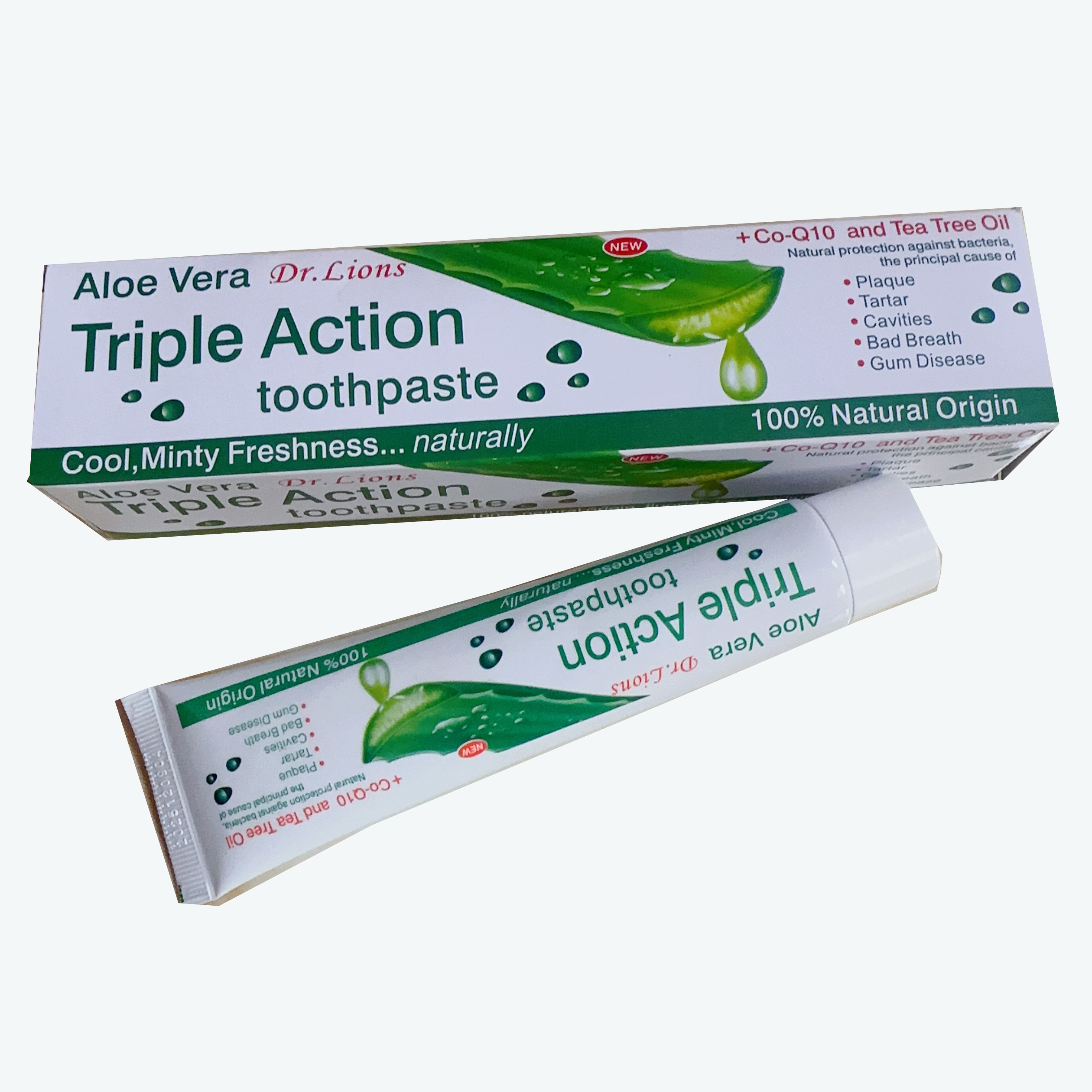 100% natural source aloe vera extract Triple-action toothpaste removes stains and keeps your breath fresh