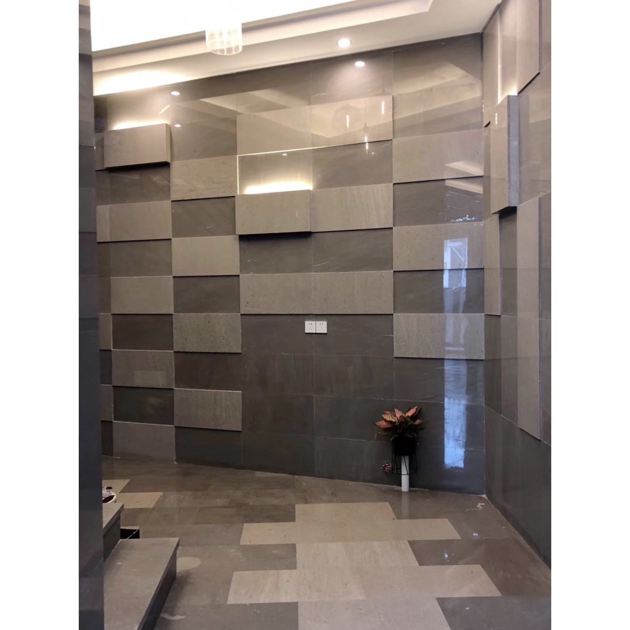 Factory Supply Grey Marble Mosaic Cladding Stone Elegant Grey Designer Wood Marble Wall Slab Living Room Wall Carbon Slate Wall