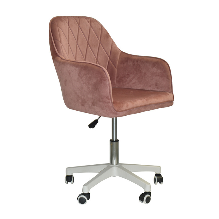 Ergonomic Design High Quality Luxury Fabric Upholstery Armrest 360 Degree Swivel Pink Velvet Office Chair With Wheels