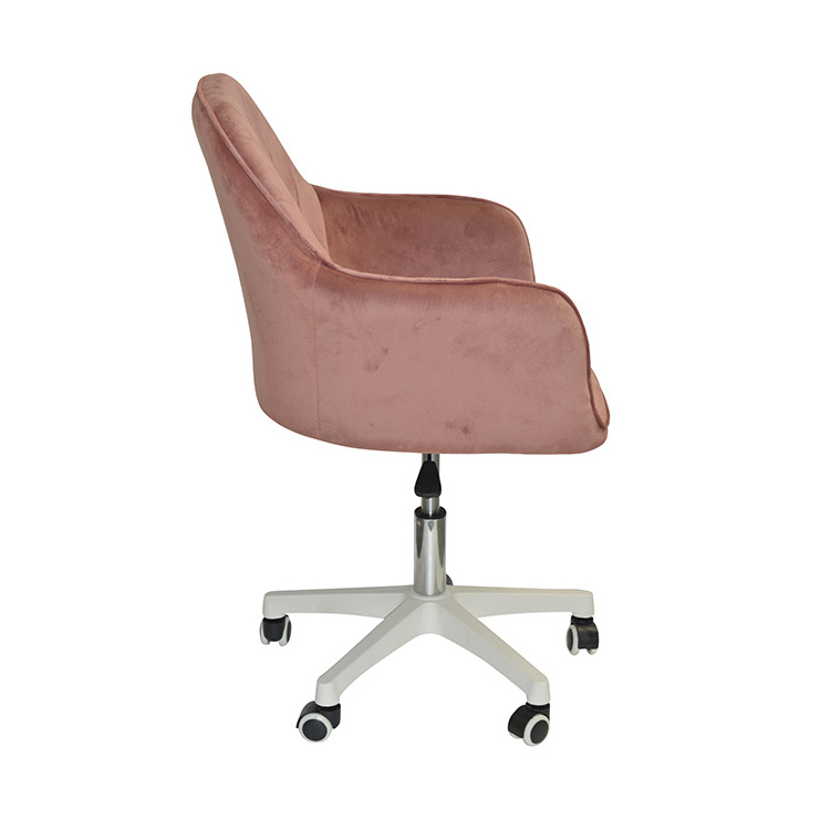 Ergonomic Design High Quality Luxury Fabric Upholstery Armrest 360 Degree Swivel Pink Velvet Office Chair With Wheels