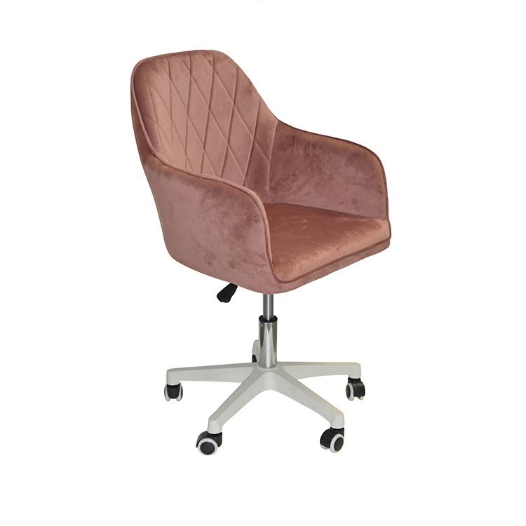 Ergonomic Design High Quality Luxury Fabric Upholstery Armrest 360 Degree Swivel Pink Velvet Office Chair With Wheels