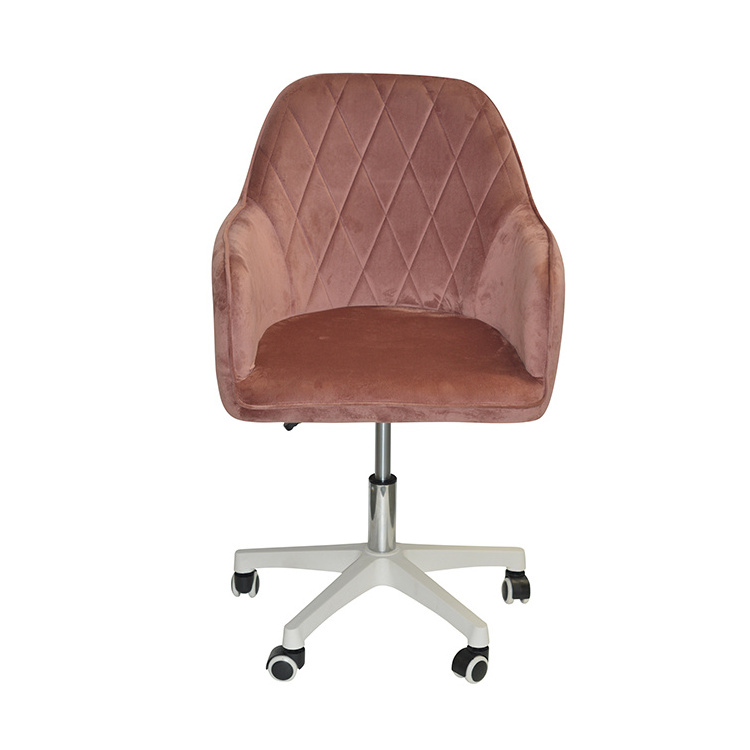 Ergonomic Design High Quality Luxury Fabric Upholstery Armrest 360 Degree Swivel Pink Velvet Office Chair With Wheels