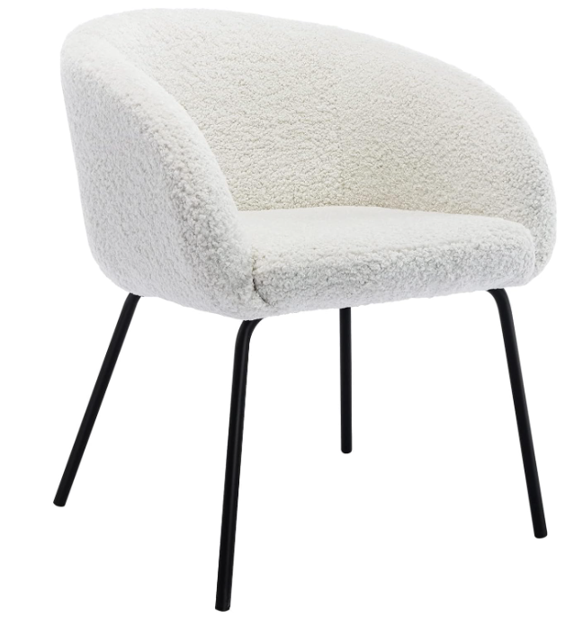 Cozy Sherpa Dining Boucle Chairs with Arms Curved Back Makeup Vanity Chair Accent Chairs Living Room Home Office Bedroom