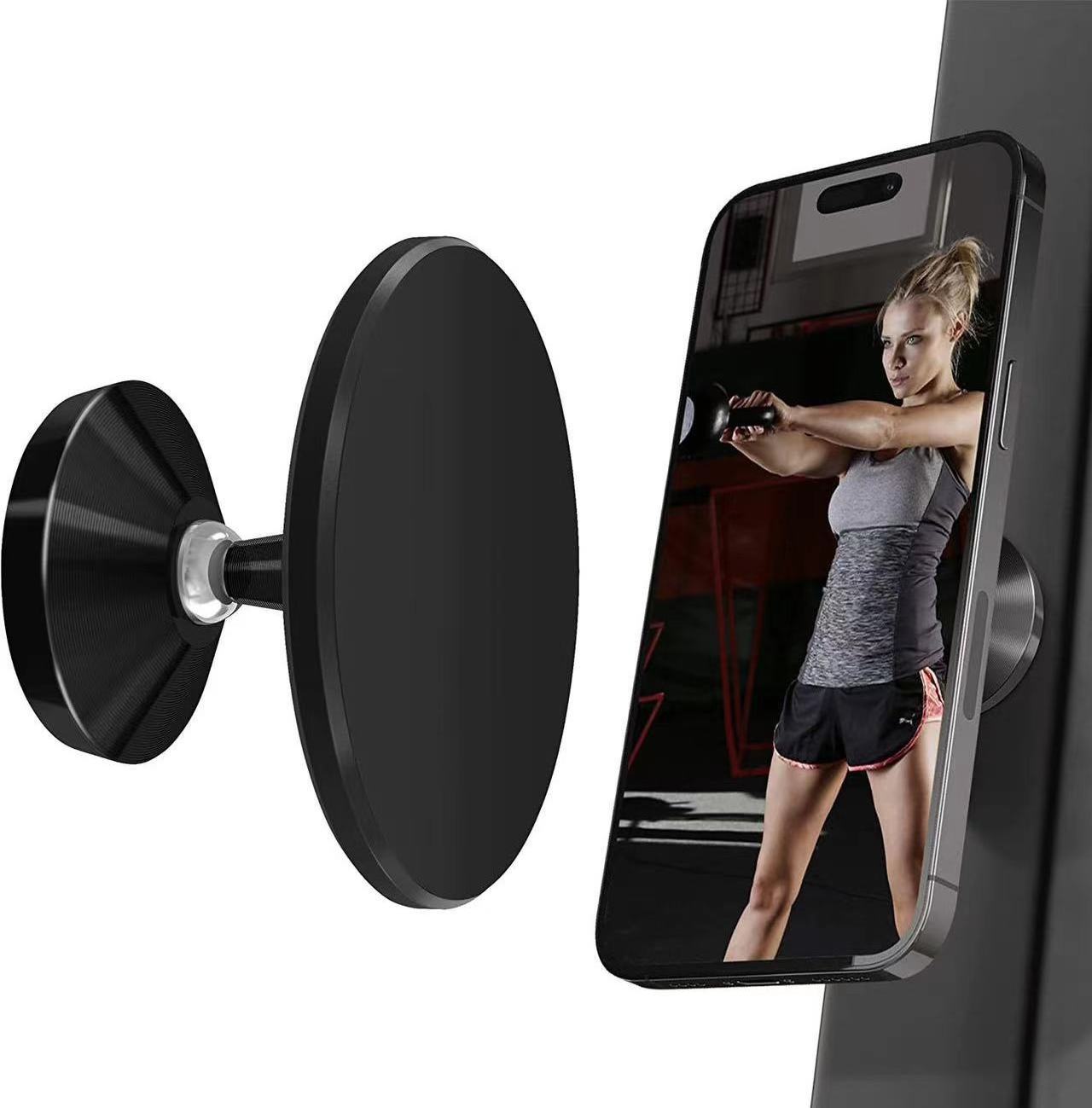 Dual Magnetic Gym Phone Holder for Working Out Videos-Double Sided Strong Magnet with 360 Degree Rotation - Fits Any Smart Phone