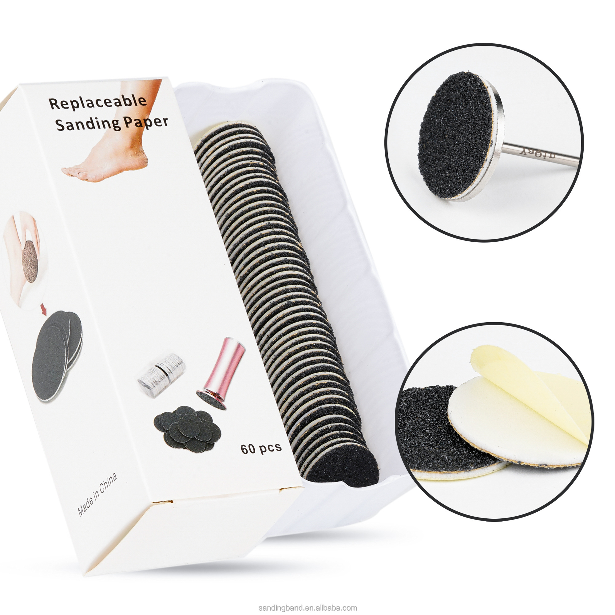 42mm Black Round Sanding Disc Electric Foot File Callus Dead Skin Remover 60pcs/box Replaceable Sanding Paper Pedicure Tools