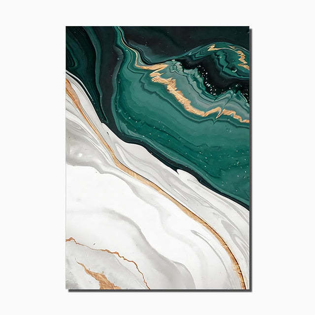 Modern Abstract Dark Green Gold Foil Line Marble Canvas Art Painting Print Wall Poster  Home Decor