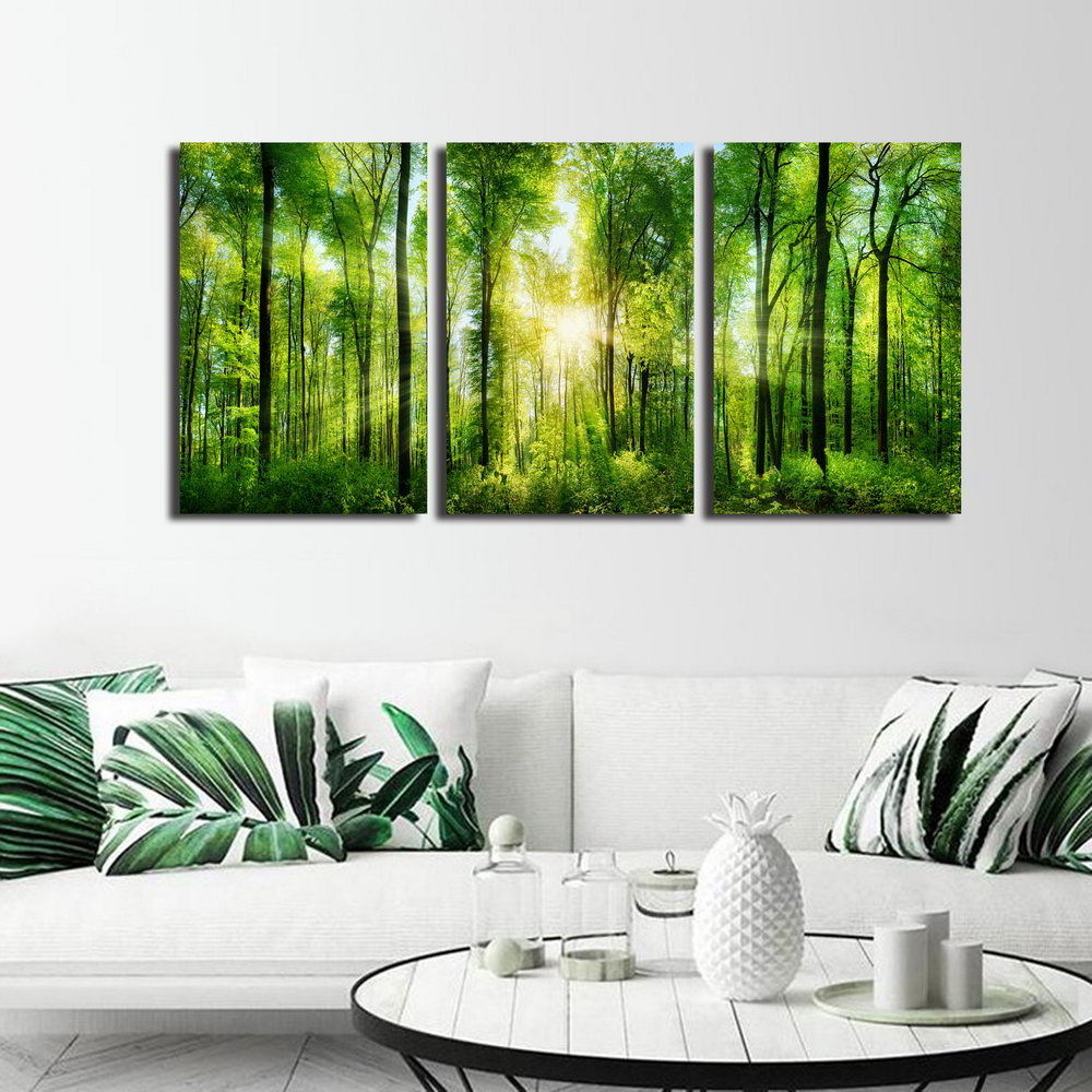 Livingroom Wall Art The light of the early morning sun at green forest hopeful group print for Bathroom Wall Art on Canvas Art