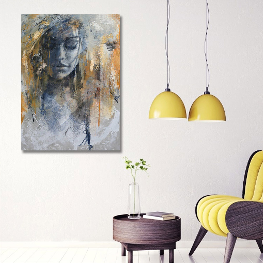 Hand Painted Abstract Girl  Oil Painting On Canvas For Living Room Wall Decor