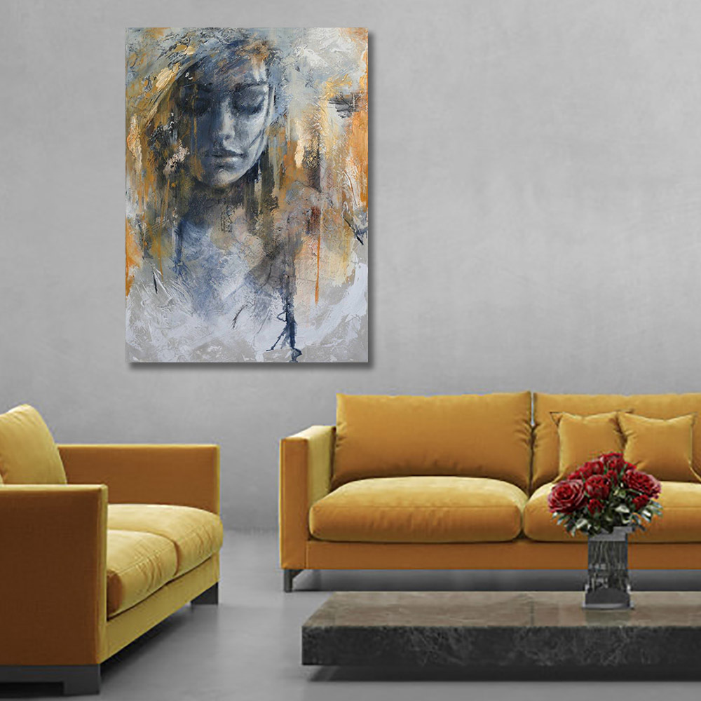 Hand Painted Abstract Girl  Oil Painting On Canvas For Living Room Wall Decor