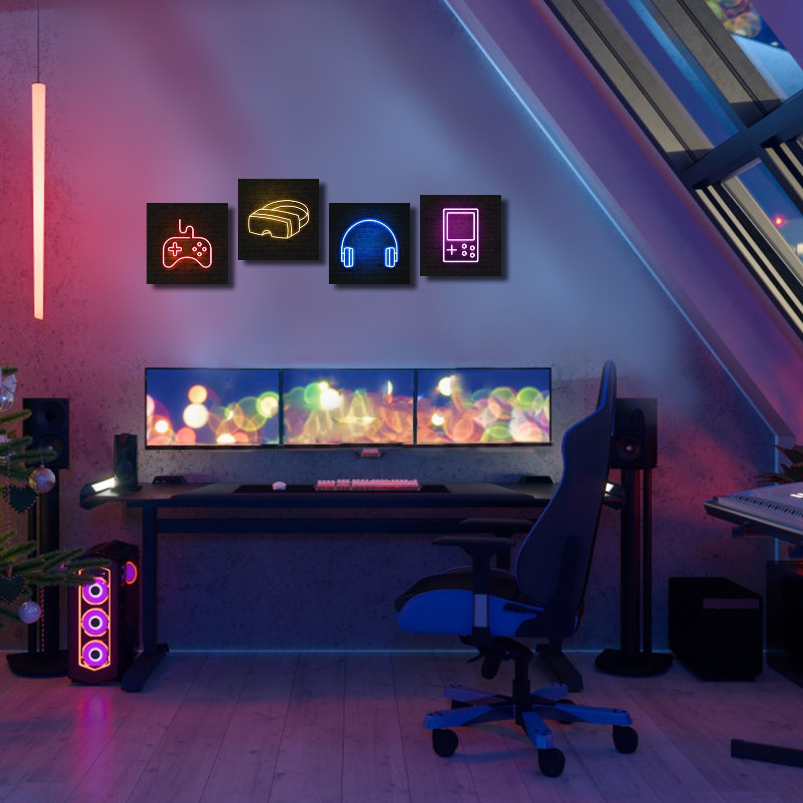 Contemporary 4 Pieces Hight Quality Video Games for Teenager Wall Neon Painting