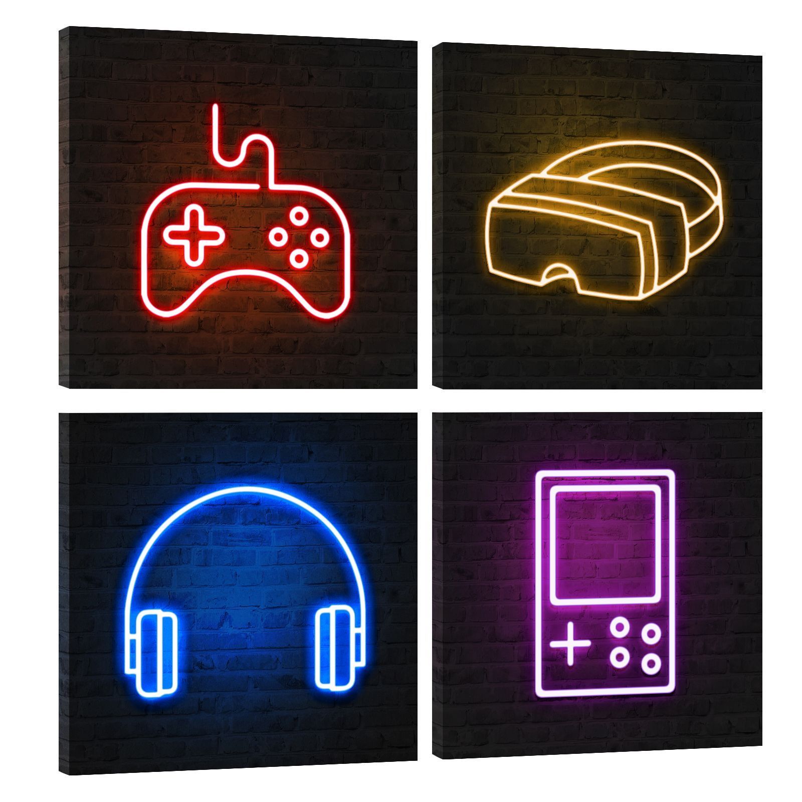 Contemporary 4 Pieces Hight Quality Video Games for Teenager Wall Neon Painting