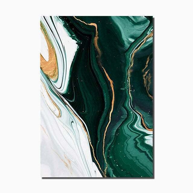 Modern Abstract Dark Green Gold Foil Line Marble Canvas Art Painting Print Wall Poster  Home Decor