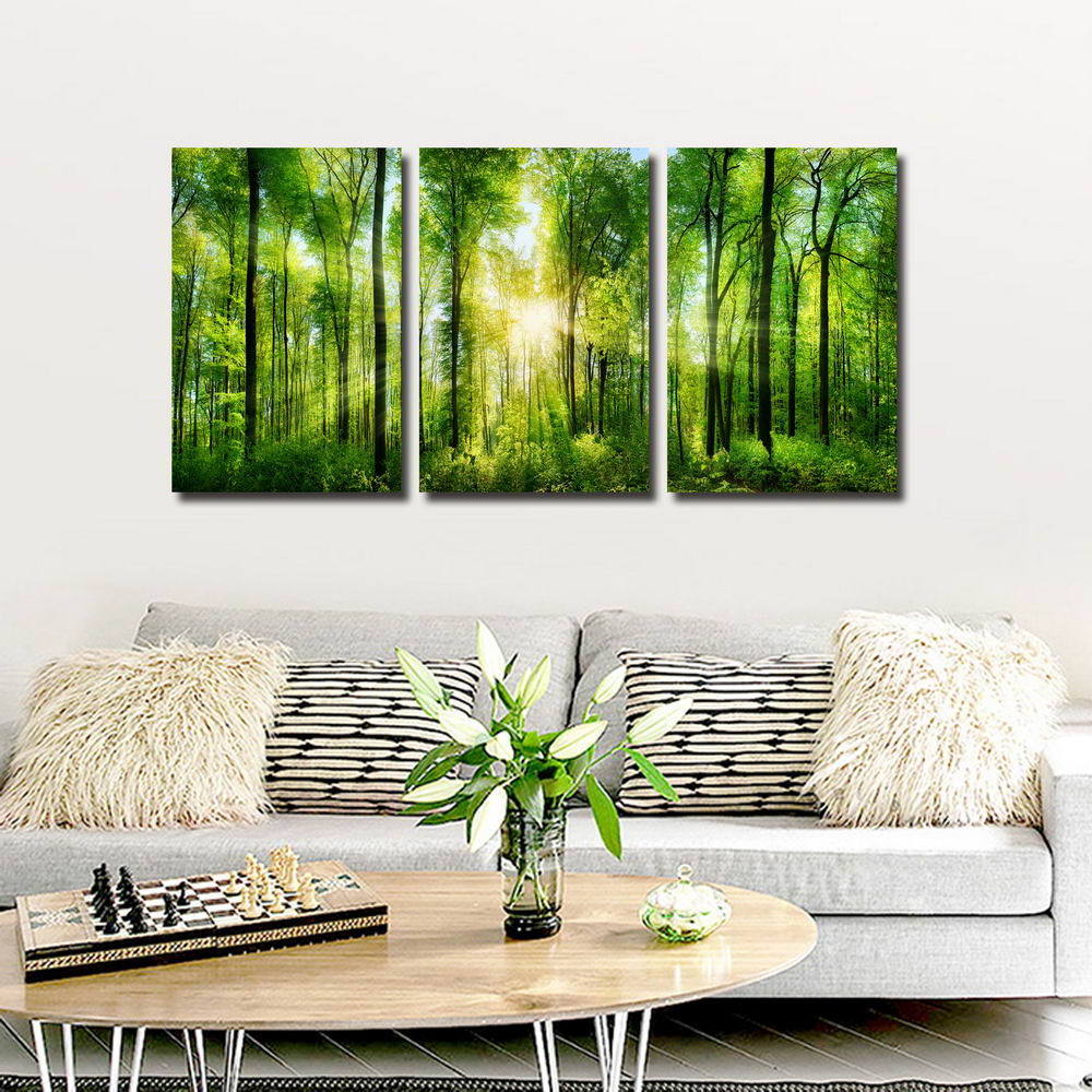 Livingroom Wall Art The light of the early morning sun at green forest hopeful group print for Bathroom Wall Art on Canvas Art