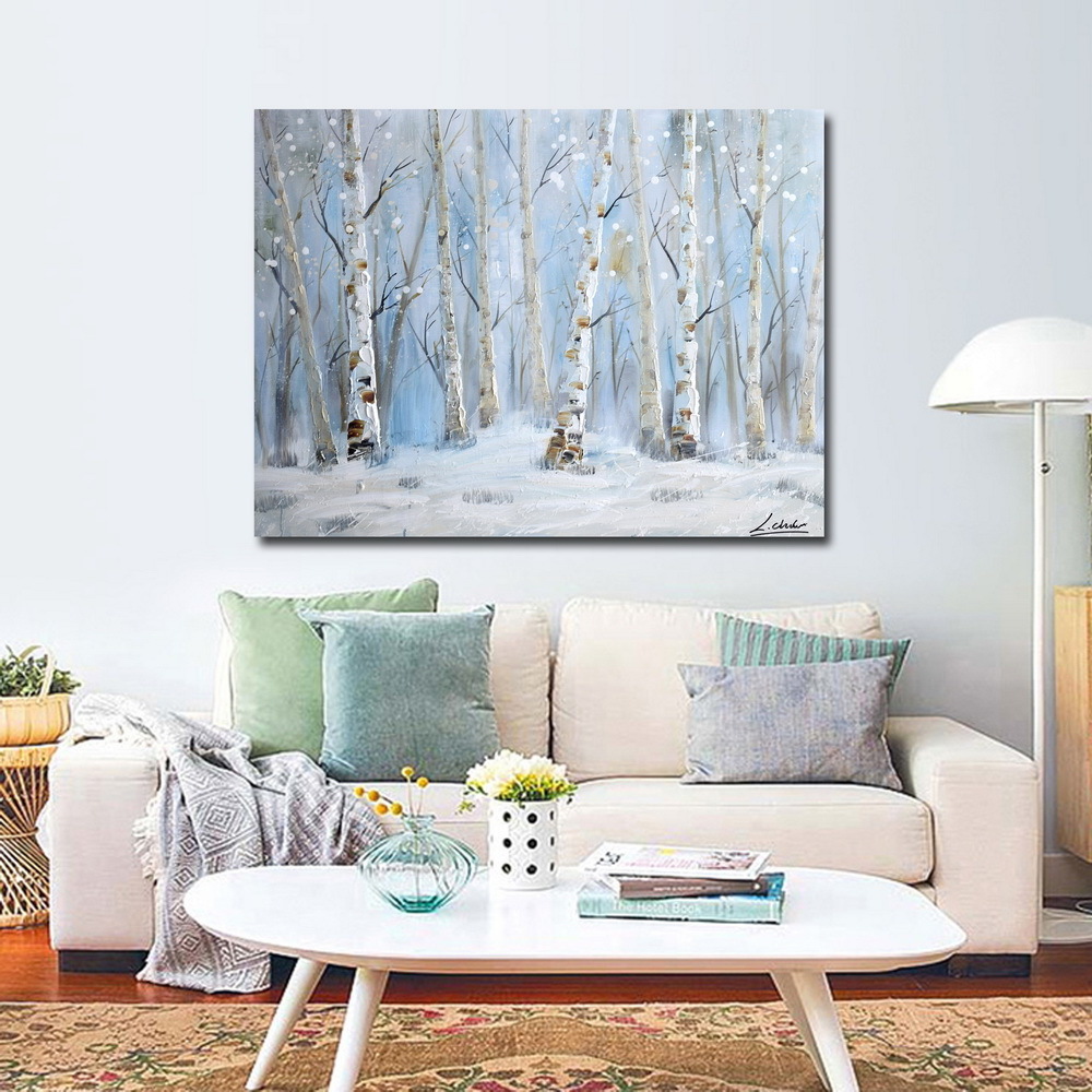 Forest Modern Tree Painting Photo Nature Scenery Birch Tree Wall Art