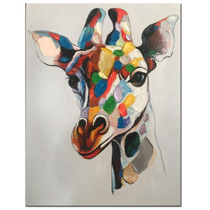 Modern Artwork Sale  Wall Art Cartoon Animal Giraffe Art Painting on Canvas for Living Room Hotel