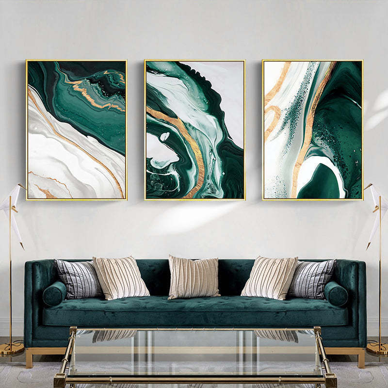 Modern Abstract Dark Green Gold Foil Line Marble Canvas Art Painting Print Wall Poster  Home Decor