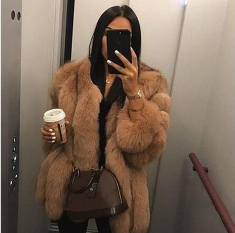 Hot Sale Winter Thicken Warm Faux Fox Fur Outerwear Jacket Quilted Thicken Overcoat Ladies Women Coat