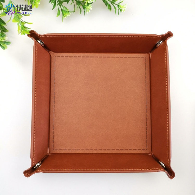 2023 Hot Sale Vegan Pu Leather Valet Tray Men'S Catchall Tray With Brass Snaps Leather Trinket Tray Customized