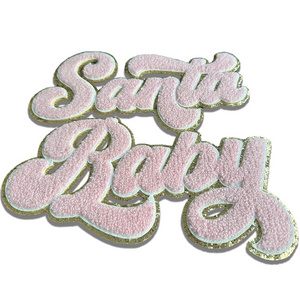 Custom wholesale girls patch gold glitter chenille patches for clothing sequin big logo iron on Embroidery Printed