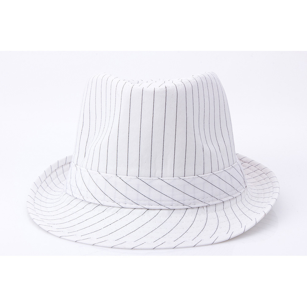 Wholesale Men Women Pinstripe Cotton Fedora Hats Short Brim White Trilby Hat