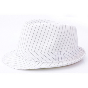 Wholesale Men Women Pinstripe Cotton Fedora Hats Short Brim White Trilby Hat