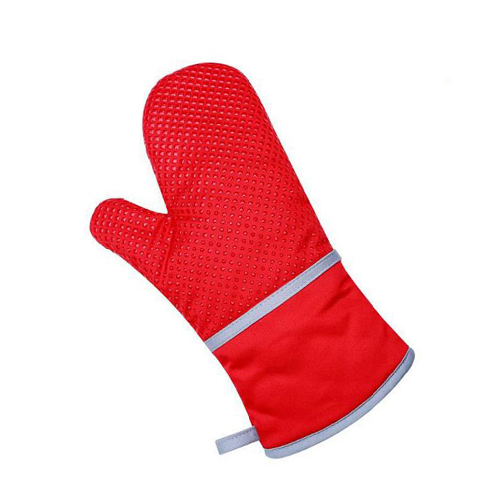 Cotton Extra Long Heat Resistant Silicone Dots Kitchen Oven Mitts Non-slip BBQ Gloves