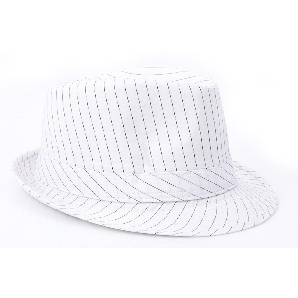 Wholesale Men Women Pinstripe Cotton Fedora Hats Short Brim White Trilby Hat