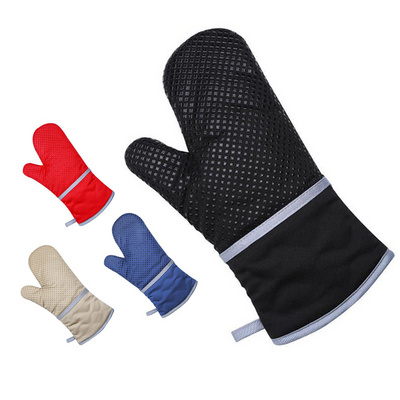 Cotton Extra Long Heat Resistant Silicone Dots Kitchen Oven Mitts Non-slip BBQ Gloves